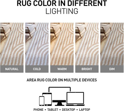 Rugshop Abstract Arch Shag Runner Rug Beige 2' 3" x 8' Perfect for Hallways, Kitchens, or Behind The Sofa