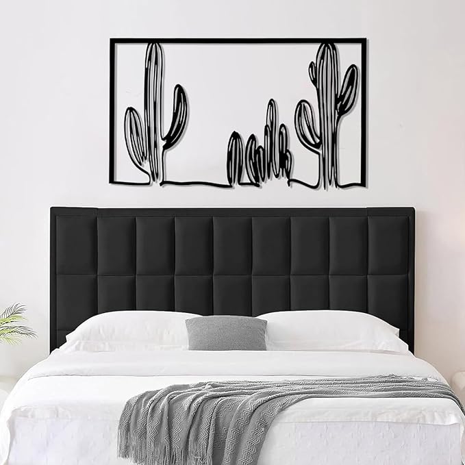 vinwipe Metal Cactus Wall Art, Cactus Metal Wall Decor, Minimalist Cactus Line Wall Art, Southwest Desert Decorations, Nature Decorations (White, 30"x18"/76x45cm)