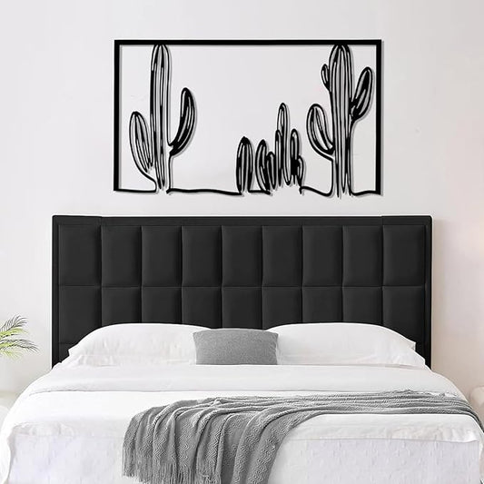 vinwipe Metal Cactus Wall Art, Cactus Metal Wall Decor, Minimalist Cactus Line Wall Art, Southwest Desert Decorations, Nature Decorations (Black, 41"x24"/105x62cm)