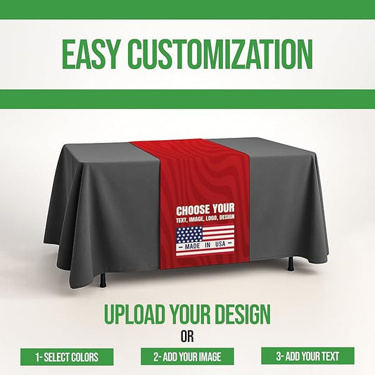 Custom Table Runner (12”x72” to 36”x72”) by BCB Print | Personalize with Business Logo/Image/Text | Trade Shows, Events & Weddings | HD Printed Custom Table Sign | Express Dispatch+Ship | Made in USA