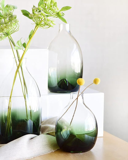 CONVIVA Modern Green Vase Set, Glass Flower vases,Large Decorative Centerpieces Kitchen Island Dining Table Living Sunroom Office Tabletop Set of 3,11"+9"+7" H