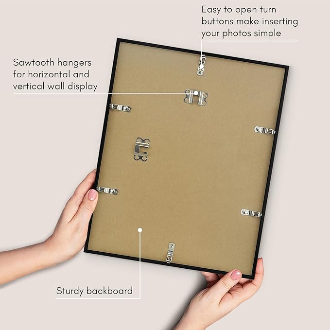 Americanflat 11x14 Picture Frame with Shatter-Resistant Glass - Set of 2 - Use as 8x10 Frames with Mat or Display 11x14 Photo Without Mat - Streamline Collection - Picture Frame Set for Wall - Black