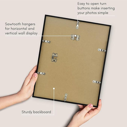 Americanflat 11x14 Picture Frame with Shatter-Resistant Glass - Set of 2 - Use as 8x10 Frames with Mat or Display 11x14 Photo Without Mat - Streamline Collection - Picture Frame Set for Wall - Black