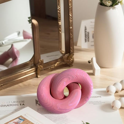 Wood Knot Décor--2 Link Wooden Chain Link Home Decor,Coffee Table Decor Book Shelf Decor Accents Art Decor Living Room Decor Items (Pink)