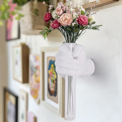 Unique Wall Sculptures, Hand Vases Home Decor, Wall Mount Art Sculpture, Unique Wall Art Statue, Funky Flower Vase Decorations, Modern Eclectic Hanging Decor,Glass Test Tube Vase (White)
