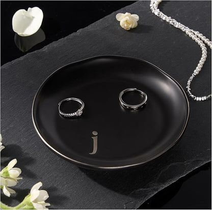 Lolalet Handmade Ceramic Ring Dish Jewelry Tray Plate with Initial, Small Monogram Gift for Her Women Girls Mother, Hostess, Engagement, Bridal Shower, Maid of Honor, Bridesmaid, Birthday, Christmas