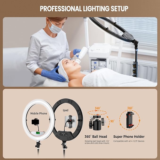 18" Large Ring Light with 60" Tripod Stand for iPhone, Portable Foldable Bi-Color 2500-6500K LED Big Ringlight for iPad with Bluetooth Remote Video Recording YouTube TikTok Photography Makeup