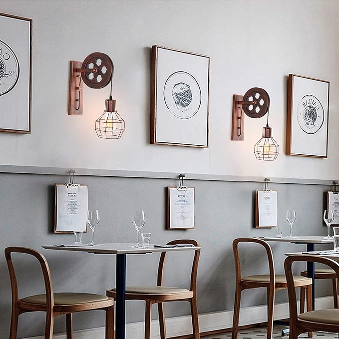 Industrial Wall Sconce 1-Light Rustic Mid Century Wall Light with Matte Iron Cage Lampshade for Indoor Lighting Barn Restaurant Wine Cellar(Rust Color)