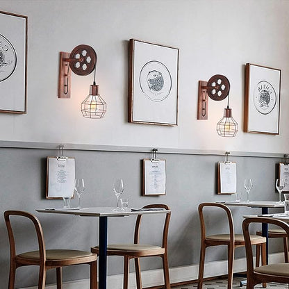 Industrial Wall Sconce 1-Light Rustic Mid Century Wall Light with Matte Iron Cage Lampshade for Indoor Lighting Barn Restaurant Wine Cellar(Rust Color)