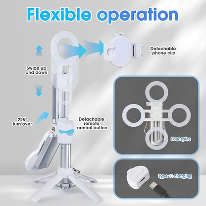Magnetic Tripod for Phone,2 in 1 for Magsafe Stand＆ Clip Portable Pocket Size Selfie Stick for Android/iPhone,Phone Holder with Wireless Rechargeable Remote Control for Photography, Live Streaming