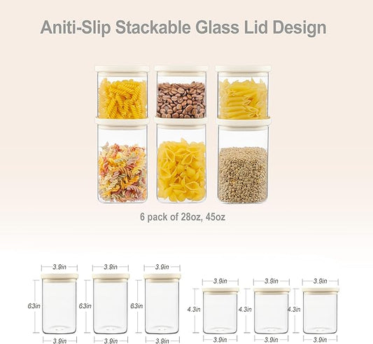 Urban Green Glass Food Storage Jar with Glass Lid in Square Shape, Food Canister Set with Airtight Lids, Pantry Jars for Kitchen Organization, Food Storage Containers in Set of 6