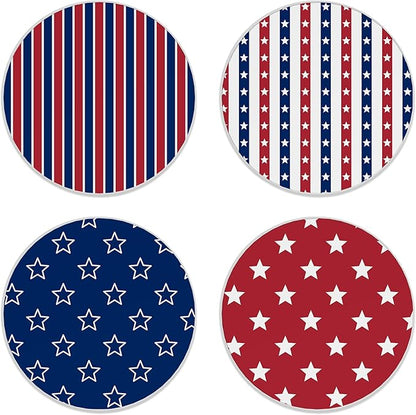 Coasters for Drinks,Set of 4 Absorbent Coasters American Patriotic Stars,Navy and Red Stars Stripes Ceramic Coasters with Cork Base,Coaster for Coffee Table Protection,Gifts for Housewarming Birthday