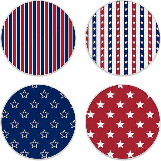 Coasters for Drinks,Set of 4 Absorbent Coasters American Patriotic Stars,Navy and Red Stars Stripes Ceramic Coasters with Cork Base,Coaster for Coffee Table Protection,Gifts for Housewarming Birthday