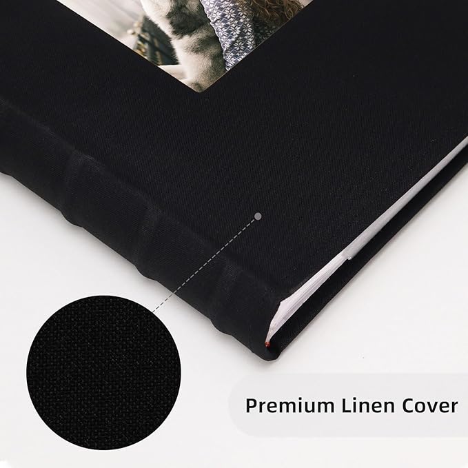 Vienrose Photo Album 4x6 300 Photos Linen Frame Cover with Memo Areas Photobook Large Capacity Slip-in Pictures Book for Wedding Baby Vacation, Black
