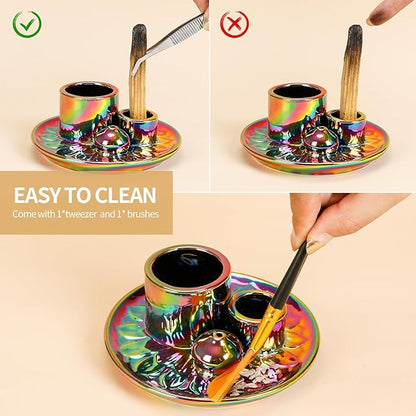 Palo Santo Sticks Holder, Multi-Purpose Handmade Ceramic Incense Burner for Palo Santo Incense Sticks, Sage Holder for Burning, Ash Catcher Tray for Meditation Yoga Room-Colorful