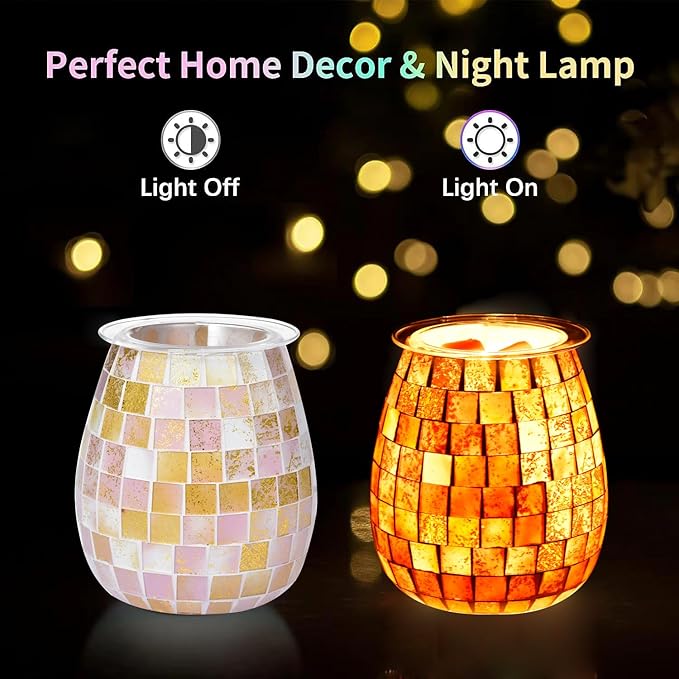 Dicimi Glass Wax melt Heater, Mosaic Electric Fuel Burner, Candle Wax melt Romantic Fragrance Heater Essential Oil Burner, Suitable for Gifts, Home Decoration（Platinum Cube）