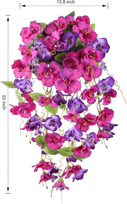 Fake Hibiscus Artificial Hanging Flowers Plants for Outdoors Spring Decoration, 2pcs Silk Hibiscus Vines Realistic UV Resistant Faux Flowers for Outside Planter Porch Patio Yard Wedding Party, Mix