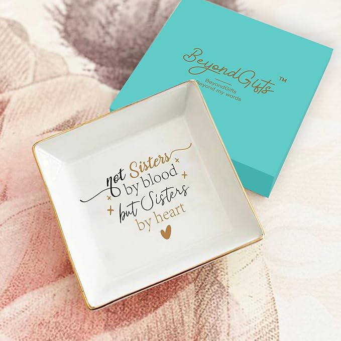 LADY&HOME Friendship Gifts for Women Ceramic Ring Dish Birthday Christmas Gift for Best Friend Decorative Jewelry Tray (Not Sister)