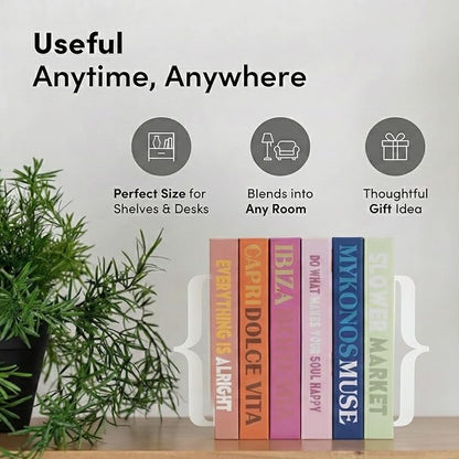 Decorative Bookends for Shelves - Modern Bracket Shaped Metal Book Ends for Home Office Decor, Unique Minimalist Desk Accessories & Gift (Black)