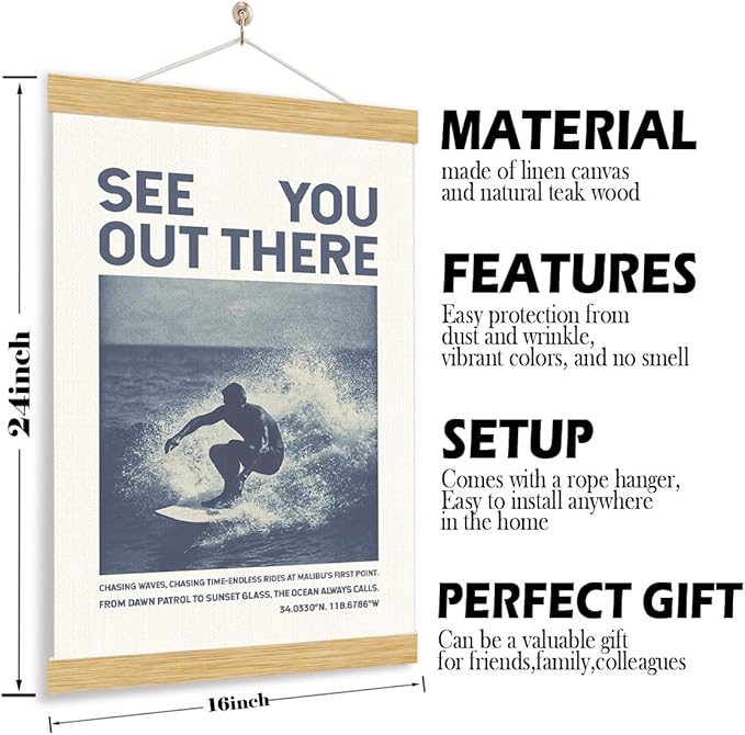 Coastal Canvas Poster, See You Out There Chasing Waves Poster, Vintage Surfing Posters, Wall Decors Art, Beach House Decor, Surfing Lover Home Decor, Bedroom Decoration for Men Boys Teens, 11.8*15.7