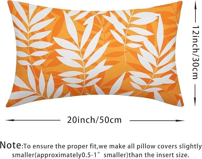 Fall Leaf Pillow Covers 12x20 Set of 2 Orange White Seasonal Autumn Leaves Rustic Decorative Lumbar Throw Pillows Outdoor Pillowcase Farmhouse Linen Cushion Case Decor for Home Sofa Couch Bed