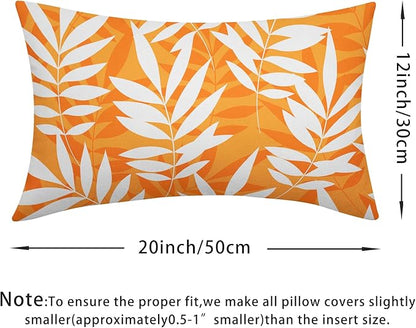 Fall Leaf Pillow Covers 12x20 Set of 2 Orange White Seasonal Autumn Leaves Rustic Decorative Lumbar Throw Pillows Outdoor Pillowcase Farmhouse Linen Cushion Case Decor for Home Sofa Couch Bed