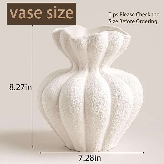 White Ceramic Vase, 8.2 Inch Modern Boho White Flower Vase for Home Decor, Unique Vase for Farmhouse Living Room Cabinet Table Centerpieces Wedding Decorations