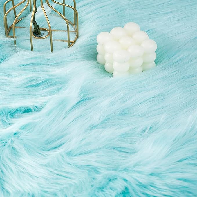 Faux Fur Rug Runner 2x6 ft Blue - Machine Washable Super Soft Plush Shaggy Fluffy Area Carpet,Sheepskin Rug Fuzzy Floor Mat for Bedroom, Sofa,Living Room, Bedside, Nursery & Kids Room