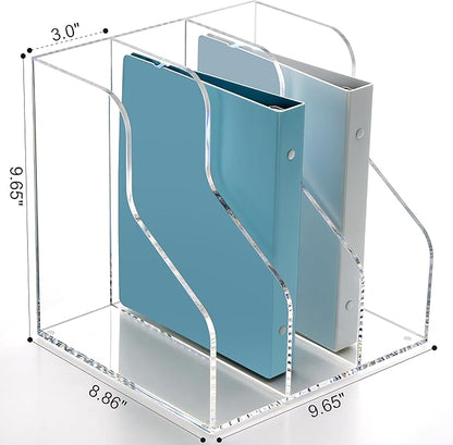 SANRUI 3 Slots Acrylic Magazine Holder, Desktop File Sorter Organizer Rack Bookshelf, Workspace Sorters Office Desk Accessories Organization Storage Stand, Clear