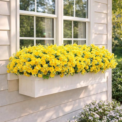 alyptus Artificial Flowers for Outdoors, 12 Bundles UV Resistant Spring Fake Flowers for Porch, Patio & Garden Decor – Realistic Outdoor Fake Plants with Lasting Color - Yellow