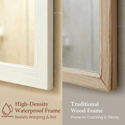 24" x 36" Cream White Wall Mirror for Decor, Modern Minimalist Bedroom Mirror, Soft Textured Waterproof Vanity Mirror for Powder Room & Nursery, Standard Trim