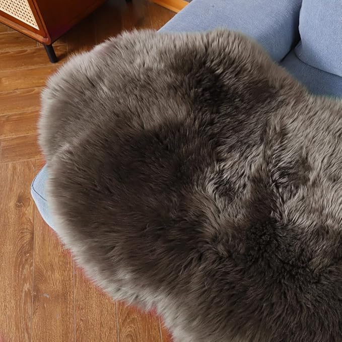 Premium Genuine Fur Sheepskin Rug Real Australia Sheepskin Natural Luxury Fluffy Lambskin Fur Area Rug Seat Covers for Kids Bedroom Sofa Chair Cover (Dark Walnut, Single Pelt/2ft x 3ft)