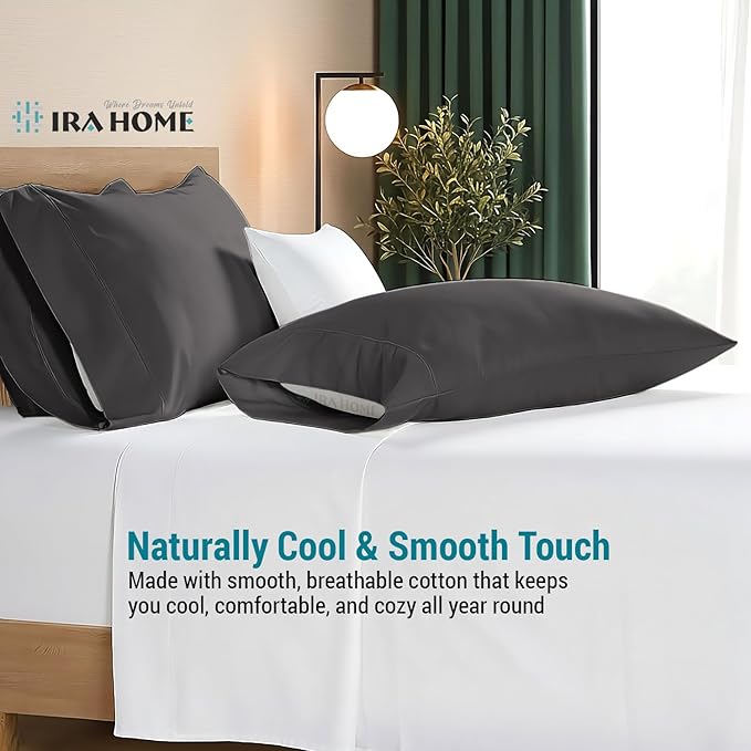 100% Egyptian Cotton Cushion Covers 26x26 Inch, 800 Thread Count - Decorative Pillow Covers for Sofa, Bed & Office - Soft, Durable, Breathable Luxury Throw Pillowcases - Pack of 2, Dark Grey