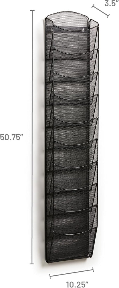 Safco Onyx Mesh Magazine Holder, Display Rack with 10 Pockets, Brochure Organizer, Commercial-Grade Steel Construction, Black
