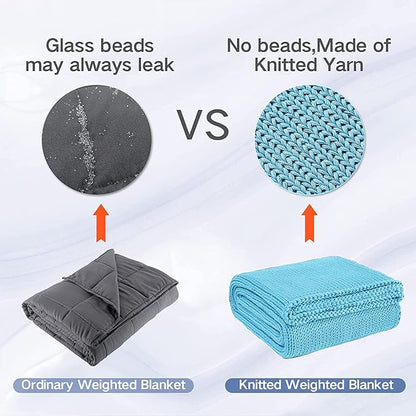 Guohaoi Knitted Weighted Blanket(Blue 50"x60" 10lbs),Home Décor Cooling Throw Blanket for Hot Sleepers,Hand Made Chunky Knit Heavy Blanket or Adults Use on Twin Size Bed
