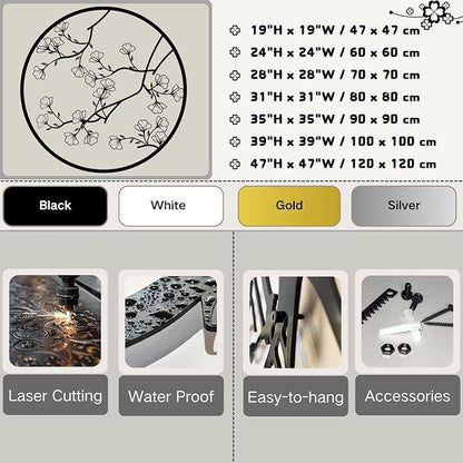Trpiox Cherry Blossom Metal Wall Art, Cherry Blossom Metal Wall Decor, Minimalist Flower Wall Decor for Living Room, Bedroom, Bathroom, Office (Silver,28" H x 28" W / 70 x 70 cm)