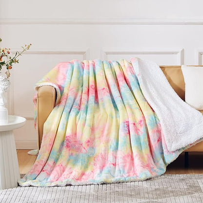 KAWAHOME Sherpa Fleece Queen Size Blanket for Bed - Extra Warm and Heavy Thick Blankets for Winter, Super Soft 500GSM Plush Blanket, 90"X 90" Rainbow