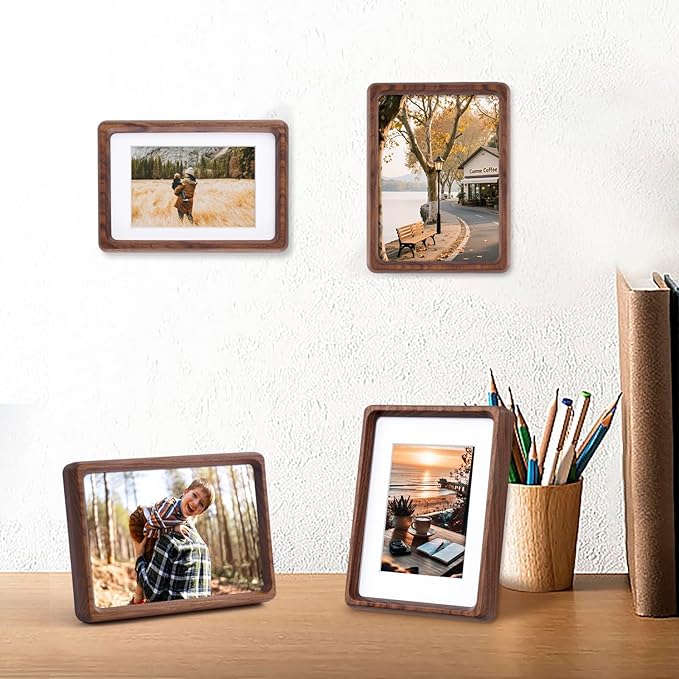 TEYCLZORE 5x7 Natural Walnut Picture Frame, Handmade Photo Frame, Display 3.5x5 Picture with Mat or 5x7 Without Mat, Tabletop Display and Wall Hanging