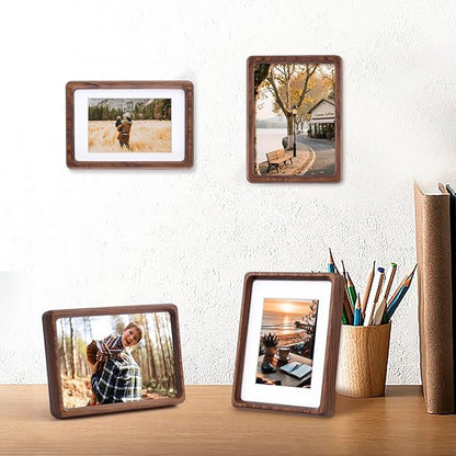 TEYCLZORE 5x7 Natural Walnut Picture Frame, Handmade Photo Frame, Display 3.5x5 Picture with Mat or 5x7 Without Mat, Tabletop Display and Wall Hanging