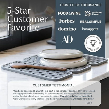 Dorai Home Dish Pad – Quick-Dry Diatomite Stone Drying Mat for Kitchen Counter, 19.9" x 15.2" x 0.52", Slate