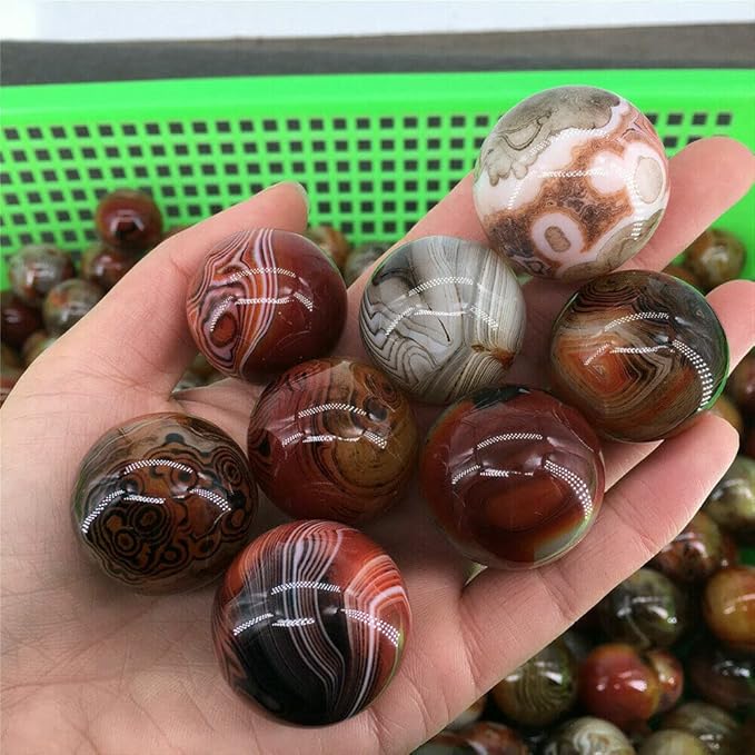 4pcs Natural Silk Agate Banded Ball Quartz Crystal Sphere Tumbled Gems Stone Dia.35MM(1.38inch)