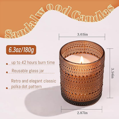 DARJEN Sandalwood Candles for Home- 6.3oz 42H Natural Soy Wax Aromatherapy Jar Candle with Strong Scent, Decorative Aesthetic Candles for Home Office, Evening Wind-Down, Luxury Gift for Man Cave