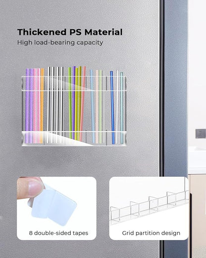 Straw Holder, Straws Organizer, Kitchen Counterware Storage Rack, Features Strong Adhesive Double-Sided Tape, Suitable for Countertops and Cabinets (Transparent)