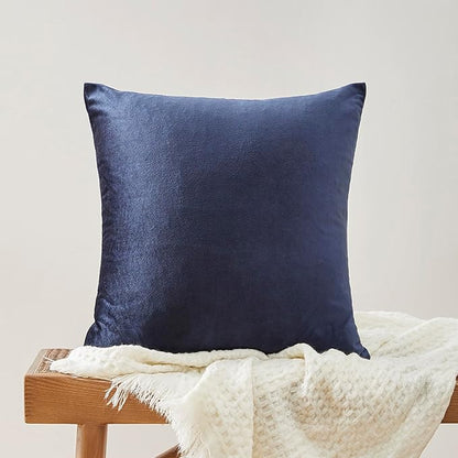 GIGIZAZA Navy Blue Velvet Pillow Covers 18x18,Square Solid Throw Pillow Covers Decorative Modern Pillows Small Vintage Cases for Couch Pack of 2