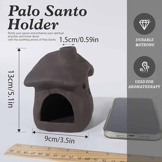 House Palo Santo Burner - Mini Ceramic Chiminea Holder with Stable Base | Perfect for Burning Sage, Incense Cones & Essential for Zen Altars, Meditation, Yoga, Home Decor & Thoughtful Gifts.