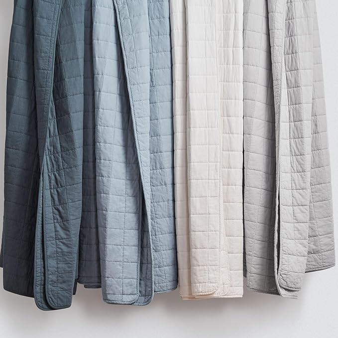 EVERGRACEHOME 100% Cotton Box Stitch Quilt Bedding Set King Size 3 Pieces, Garment-Washed Lightweight Soft Cozy Coverlet, Oversized Quilted Bedspread Sets with 2 Shams for All Season, Fog Gray