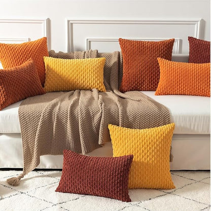 Kevin Textile Fall Pack of 2 Corduroy Decorative Throw Pillow Covers 26x26 Inch Soft Boho Striped Pillow Covers Modern Farmhouse Home Decor for Spring Sofa Living Room Couch Bed Burnt Brick