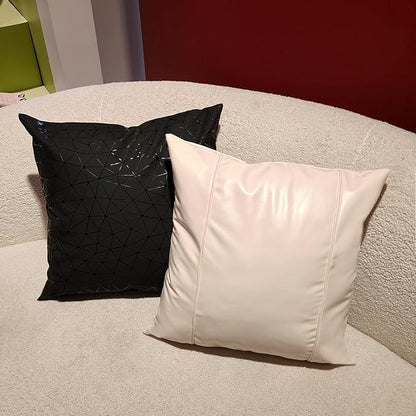 Faux Leather Throw Pillow Covers 18X18 Inch Beige Outdoor Modern Farmhouse Solid Decorative Pillow Covers for Room Couch Living Bedroom Bed Sofa