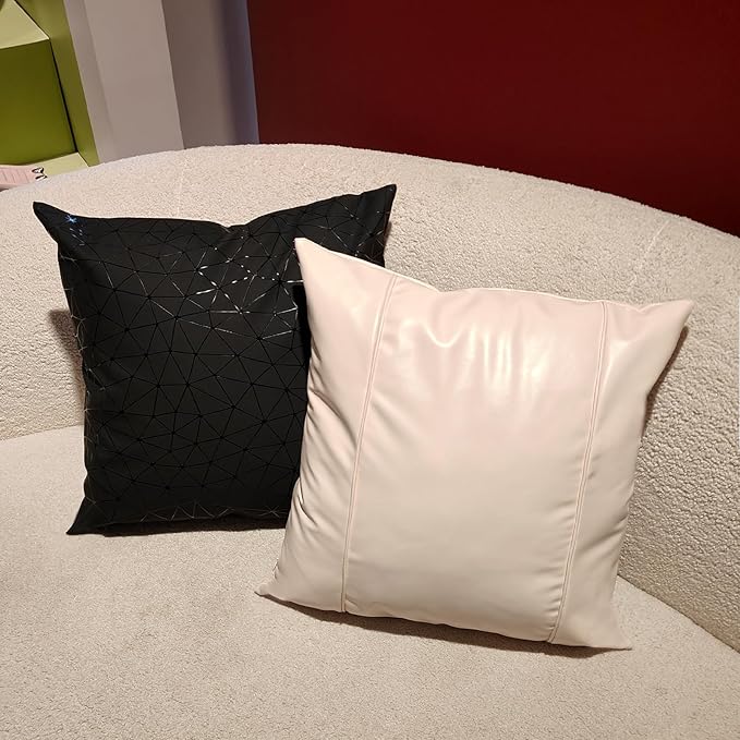 Faux Leather Throw Pillow Covers 24X24 Inch Beige Brown Outdoor Modern Farmhouse Solid Decorative Pillow Covers for Room Couch Living Bedroom Bed Sofa