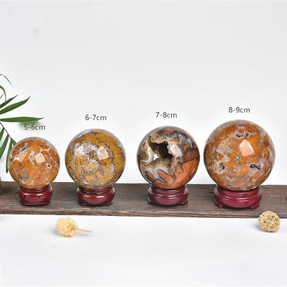 JIC Gem Yellow Agate Crystal Ball Sphere Yellow Healing Crystal Gemstone Ball with Display Stand Home Decor Meditation Grid Energy Balance (50-60mm)